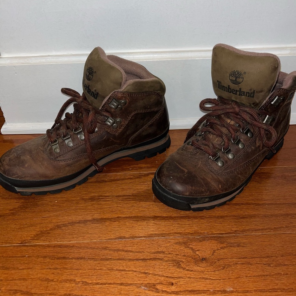 Timberland Dark Brown Leather euro Hiker hiking Boots men 9m 95100 8522 90 style